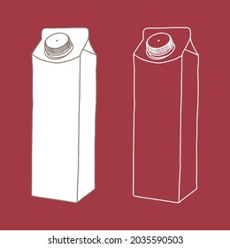 Milk or juice box. Linear, vector realistic. Pocket milk outline.