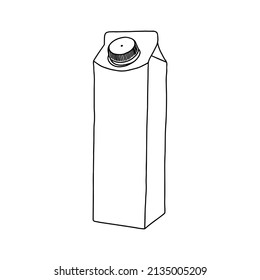 Milk or juice box. Linear, vector realistic. Pocket milk outline.