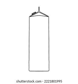 Milk or juice box. Linear, vector realistic. Pocket milk outline.