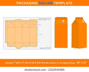 Milk or Juice carton Box, Dieline Template, 7x7x14.5 cm, 