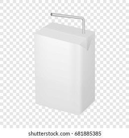 Milk or juice carton package with straw mockup. Realistic illustration of milk or juice carton package with straw vector mockup for web