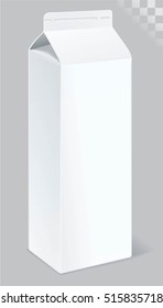 Milk or juice carton packages isolated on a background. Clean empty carton 1 liters for new design. Mock-up white pack of juice, yogurt or milk with drinking straw. Realistic template.