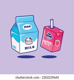 Milk and Juice Icon Vector Illustration Flat Cartoon Style