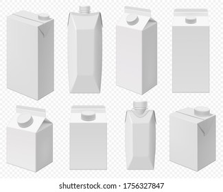 Milk and juice pack. Realistic carton package isolated, white box template for dairy product. Blank packaging for milk or juice on transparent background. - Shutterstock ID 1756327847