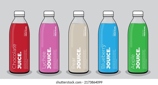 Milk or juice packaging template design with bottle in multicolor choice design