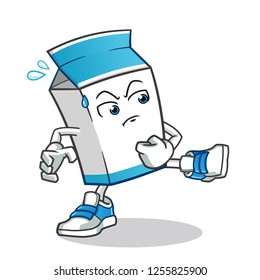 milk kicking mascot vector cartoon illustration