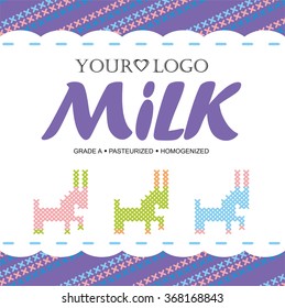 Milk label with the concept of cross-stitch