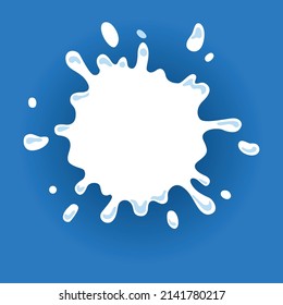 Milk label with drops and splashes. Milk badge of creative package. Liquid amoeba shape. Vector design milk symbol. Background with place for text