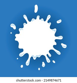 Milk label with drops and splashes. Milk badge of creative package. Liquid amoeba shape. Vector design milk symbol. Background with place for text