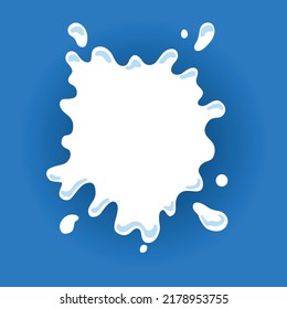 Milk label with drops and splashes. Milk badge of creative package. Liquid amoeba shape. Vector design milk symbol. Background with place for text