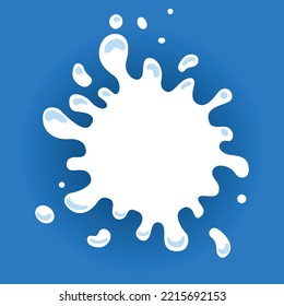 Milk label with drops and splashes. Milk badge of creative package. Liquid amoeba shape. Vector design milk symbol. Background with place for text