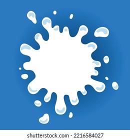 Etiqueta de la leche con gotas y salpicaduras. La insignia de la leche del paquete creativo. Forma de ameba líquida. Símbolo de leche de diseño vectorial. Fondo con lugar para el texto