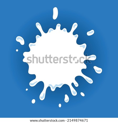 Milk label with drops and splashes. Milk badge of creative package. Liquid amoeba shape. Vector design milk symbol. Background with place for text