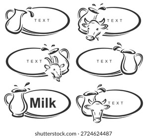 Etiqueta de leche y conjunto de iconos. Iconos de colección. Vector