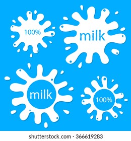 Milk label on a blue background. Milk labels set. Vector background.