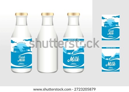 milk label sticker design template vector with bottles 3d design