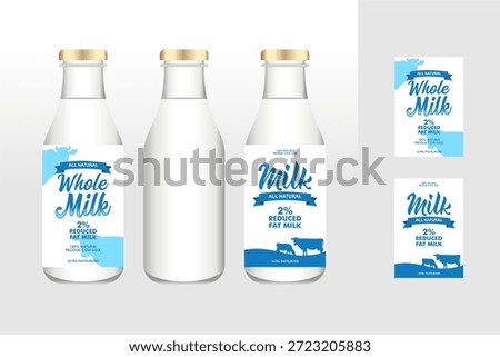milk label sticker design template vector with bottles 3d design