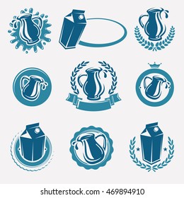 Milk labels and icons set. Vector