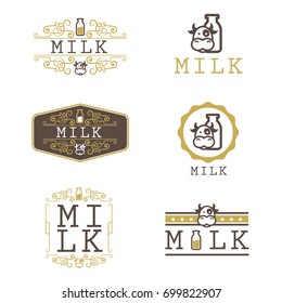 milk labels with logos design vector