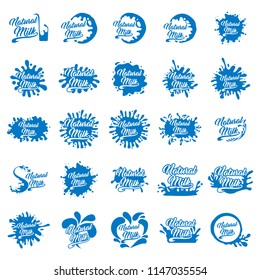 Milk labels vector set. Splash and blot design, shape creative illustration