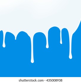 Milk leaking on blue background. Vector illustration. White ink drop.