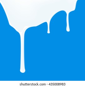 Milk leaking on blue background. Vector illustration. White ink drop.