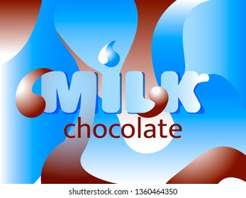 Milk lettering with abstract blue and white waves. Vector illustration.