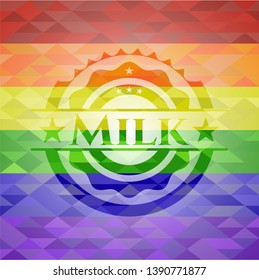 Milk lgbt colors emblem. Vector Illustration. Mosaic.