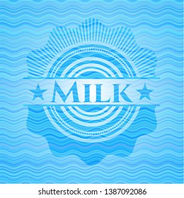Milk light blue water wave style emblem. Vector Illustration. Detailed.