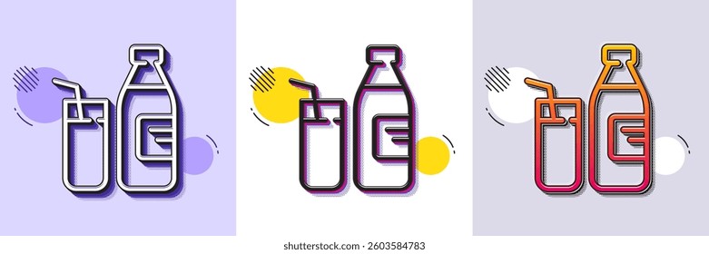 Milk line icon. Halftone dotted pattern. Gradient icon with grain shadow. Fresh drink sign. Natural beverage symbol. Line milk icon. Various designs. Vector