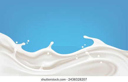 Milk liquid with almonds splashing isolated on solid color background. Realistic vector in 3D elements. Food and Drink concepts.