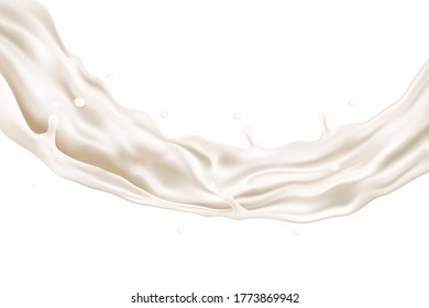 Milk liquid shape splashing in the middle isolated on white background, Vector realistic in 3d illustration.
