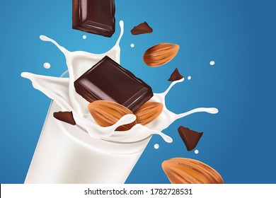 Milk liquid splashing with milk pouring isolated in the middle on solid color background. Vector realistic in 3d illustration.