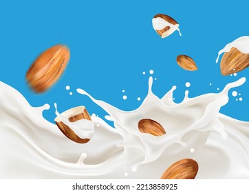 Milk and Liquid of yogurt drink splashing in 3d illustration. Realistic vector elements on solid color background. Food and Drink concepts.