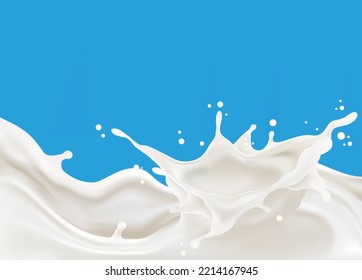 Milk and Liquid of yogurt drink splashing in 3d illustration. Realistic vector elements on solid color background. Food and Drink concepts.