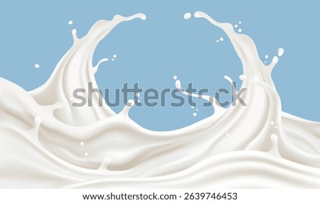 Milk liquid or Yogurt splashing isolated on solid color background. Realistic vector in 3D elements. Food and Drink concepts.