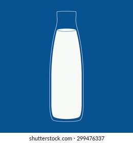Milk logo in a blue and white. Milk bottle. Design template for label, banner, badge, logo. Vector.