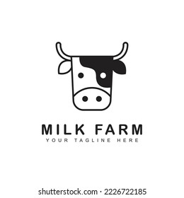 logotipo de leche. diseño plano con cara de vaca linda. para etiquetas, etiquetas, logotipos. icono para la leche