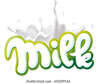 milk logo hand written with milk splash - vector illustration
