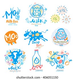 Milk logo. Icon for Milk products, agriculture, shopping, dairy bar. Milk logo handmade,  symbols and signs.