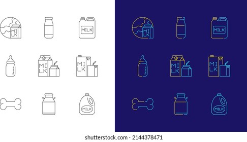 Milk logo icon set editable stroke black and white, blue and yellow color, World Milk Day 2022 concept, minimal flat design illustration isolated on background with copy space, vector