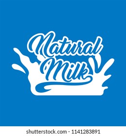 Milk Logo and Labels Designs. Vector white milk logo template on blue background