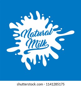 Milk Logo and Labels Designs. Vector white milk logo template on blue background