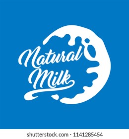 Milk Logo and Labels Designs. Vector white milk logo template on blue background