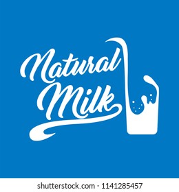Milk Logo and Labels Designs. Vector white milk logo template on blue background