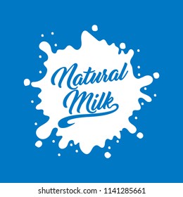 Milk Logo and Labels Designs. Vector white milk logo template on blue background