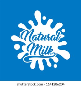 Milk Logo and Labels Designs. Vector white milk logo template on blue background