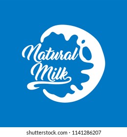 Milk Logo and Labels Designs. Vector white milk logo template on blue background