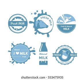 Milk logo and labels set in vector