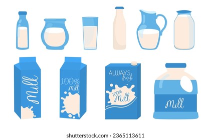 Milk logo set.Milk pack illustration icon collection. Milk bottle symbol set.Packages Milk Icon 